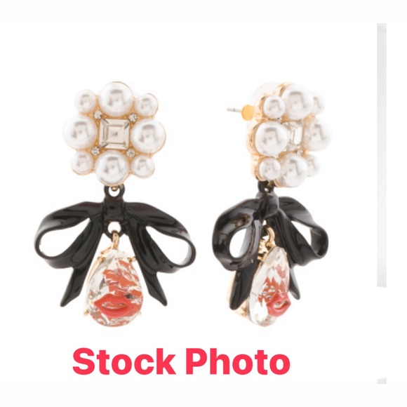 Betsey Johnson Jewelry - Betsey Johnson Pearly Bow Crystal Earrings